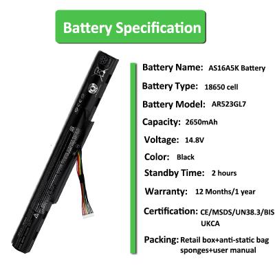 Bateria AS16A5k para notebook Acer E5 475G 573G E15

